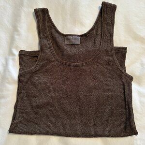 Michael Stars Fitted Super Stretch Sleeveless Tank Top Brown/Gold Metallic